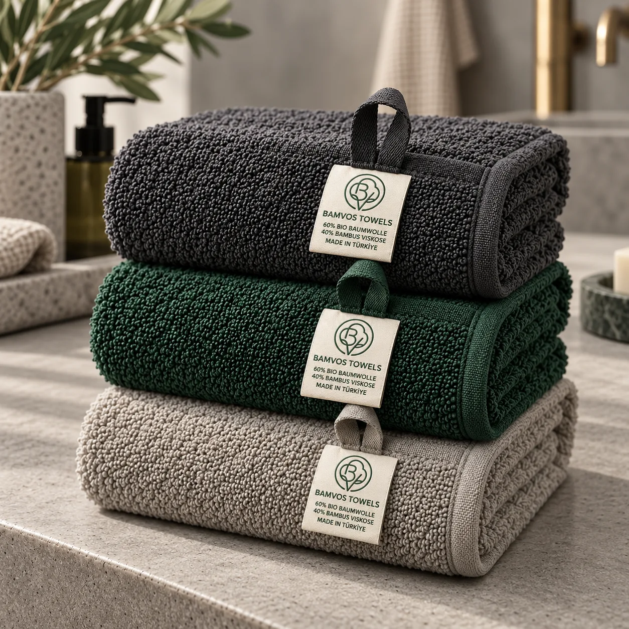 Detailaufnahme der BAMVOS Handtuchkollektion