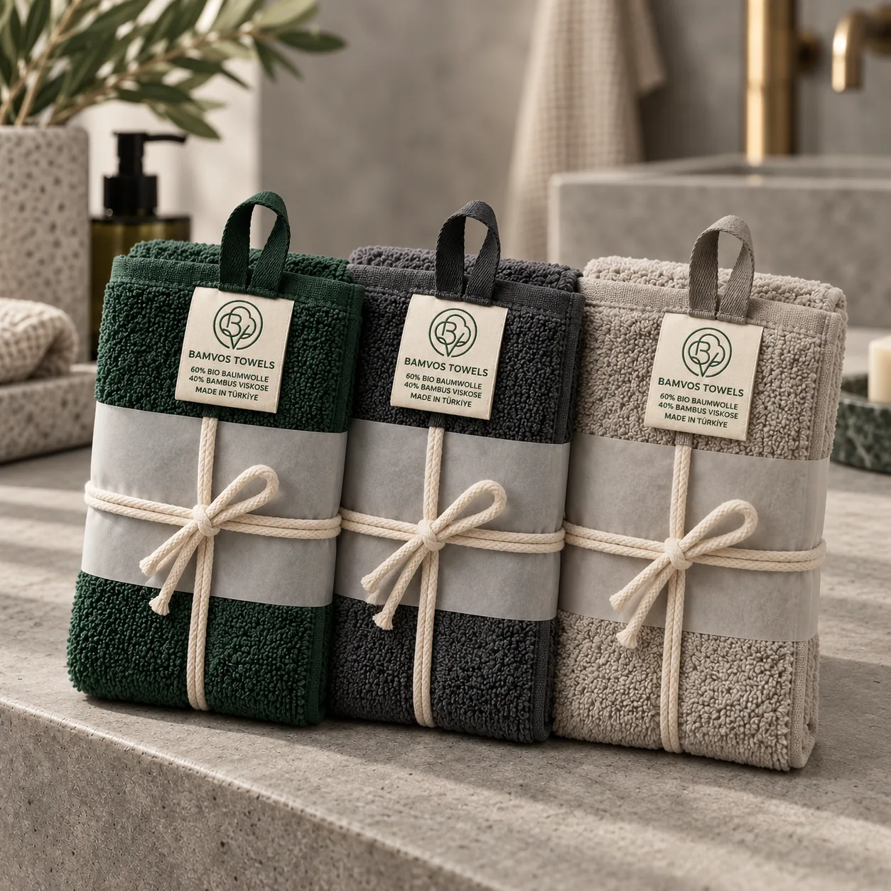 BAMVOS Handtuch-Sets mit natürlicher Geschenkverpackung